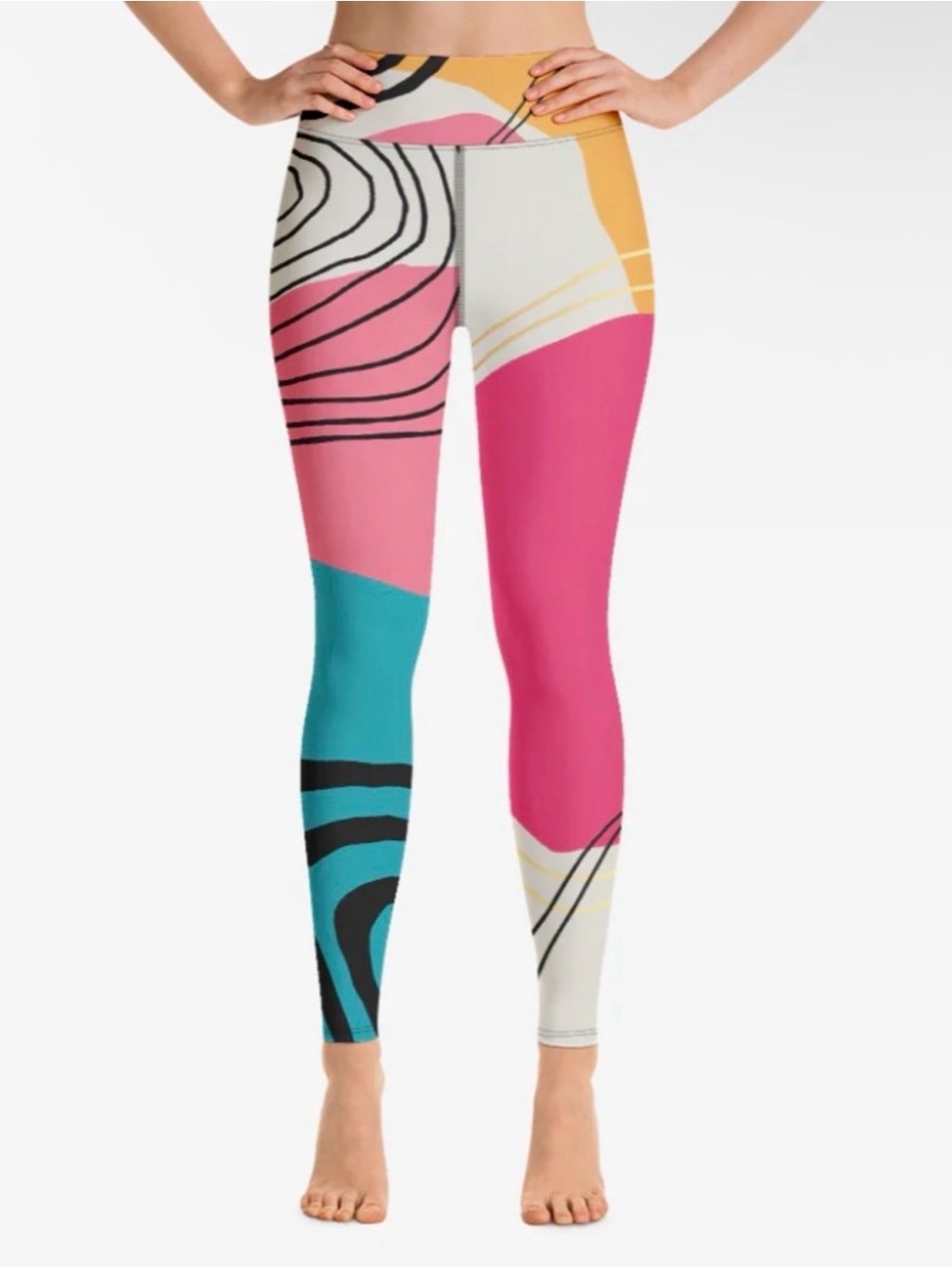 Colorblock High-Rise Leggings: 
Teal, Pink & White - Medium